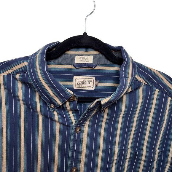 CE Schmidt Shirt Mens Striped Workwear Long Sleeve Button Up Adult XLT - Picture 2 of 3